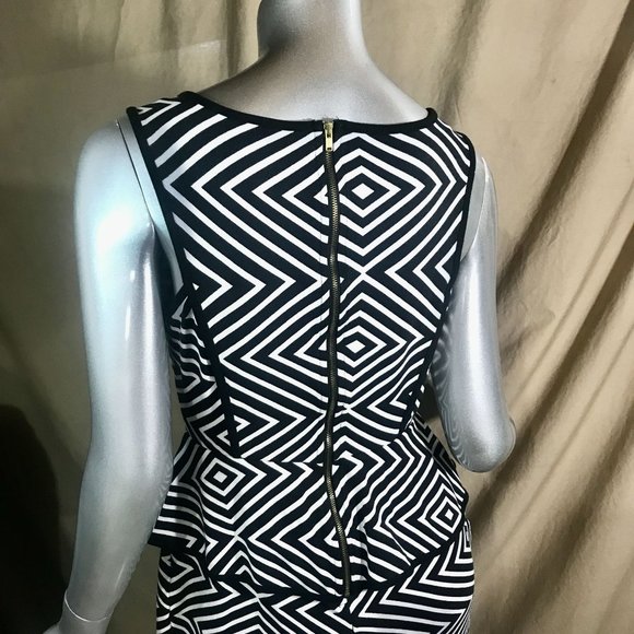 Worthington Women's Size 6 Small Black & Whit Dress Peplum Style Striped Diamond - Picture 6 of 14